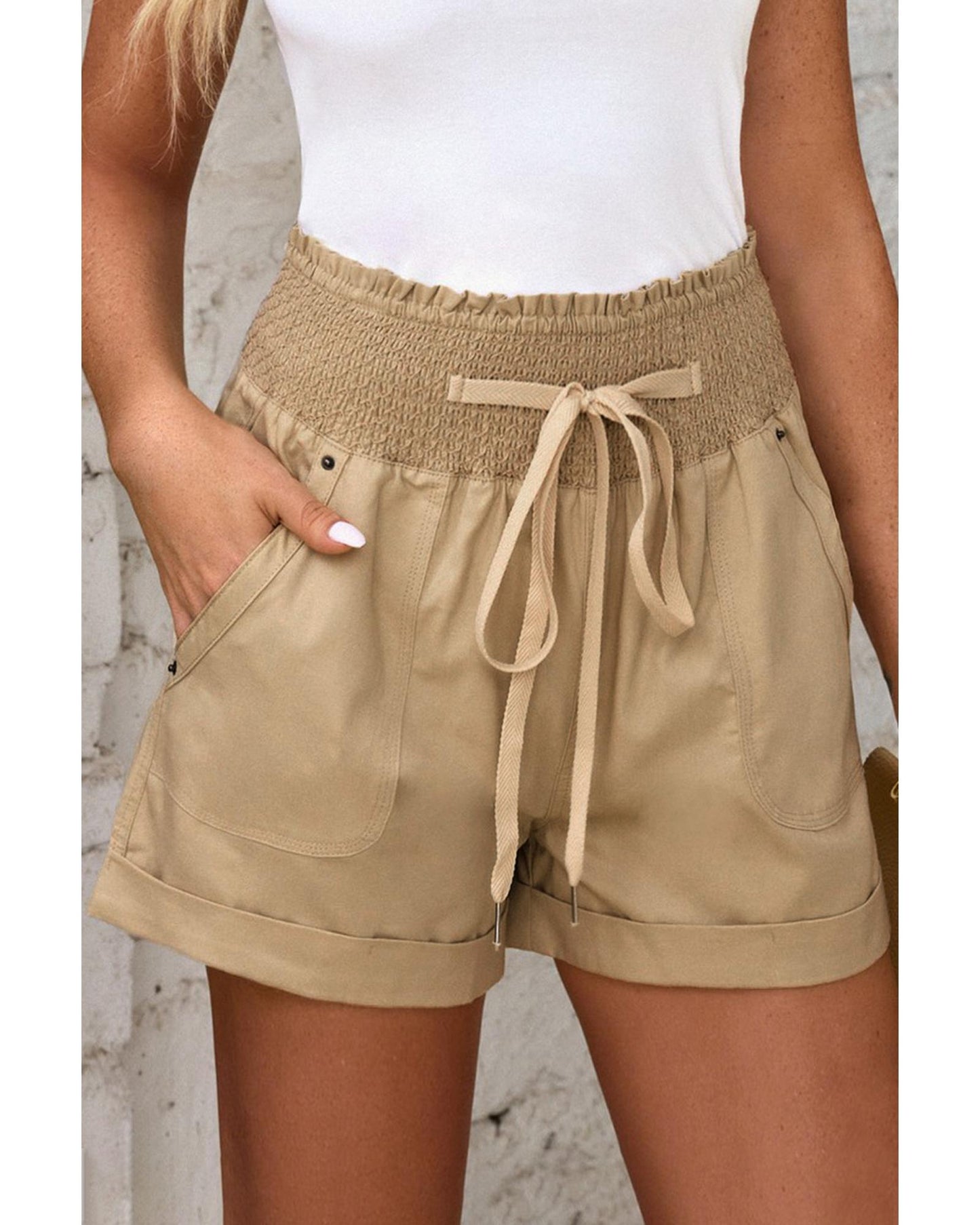 Azura Exchange Drawstring Khaki High Waist Shorts - M