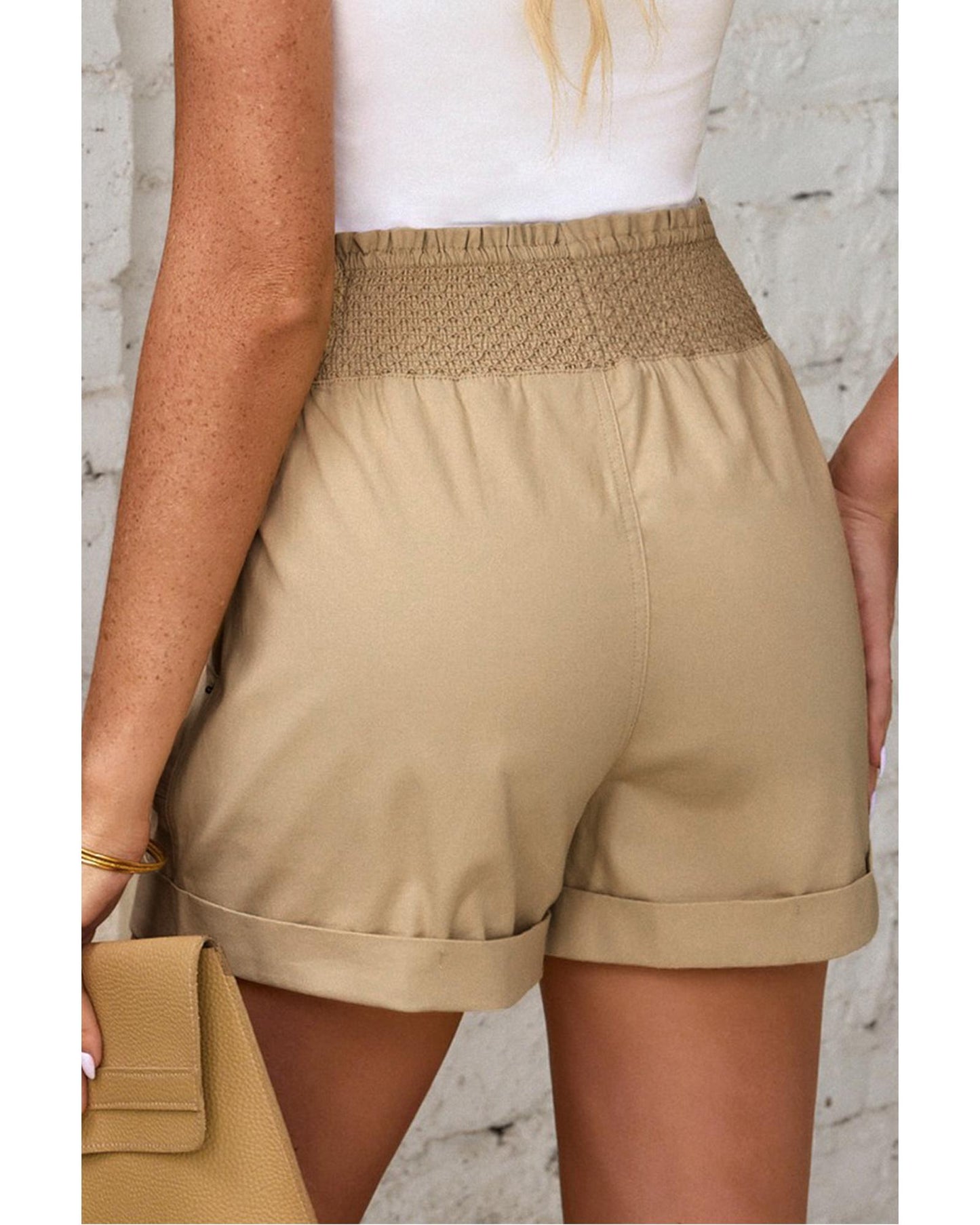 Azura Exchange Drawstring Khaki High Waist Shorts - S