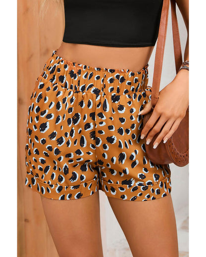 Azura Exchange Ruffle Leopard Print Elastic Waist Shorts - L