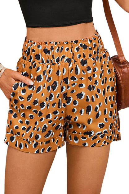 Azura Exchange Ruffle Leopard Print Elastic Waist Shorts - L