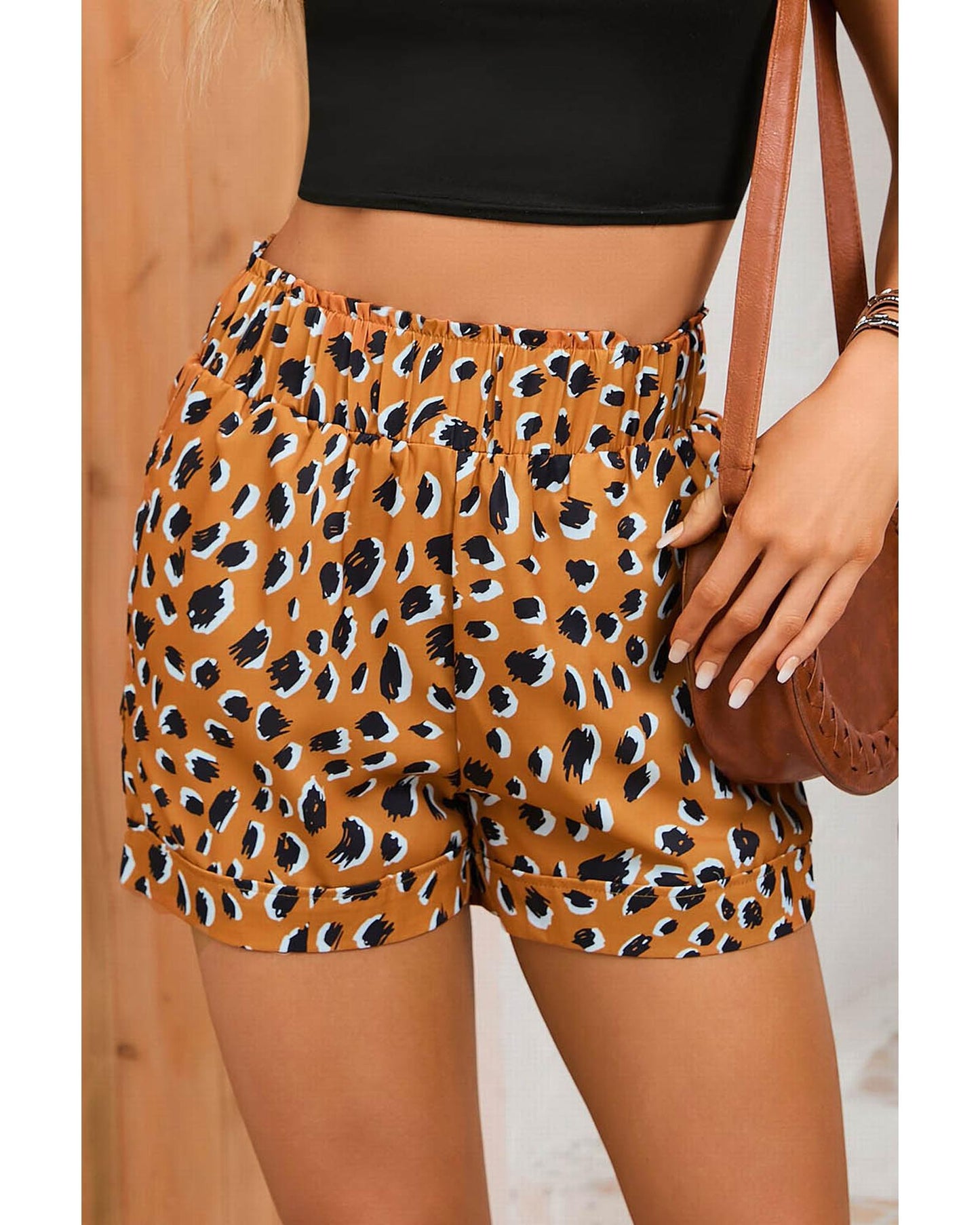 Azura Exchange Ruffle Leopard Print Elastic Waist Shorts - M