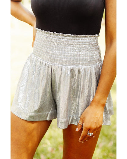 Azura Exchange Smocked High Waist Shorts with Metallic Sheen - L