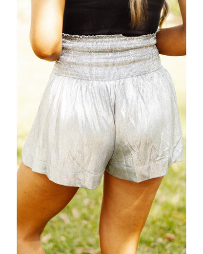 Azura Exchange Smocked High Waist Shorts with Metallic Sheen - XL