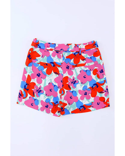 Azura Exchange Belted Floral Print Shorts - 12 US