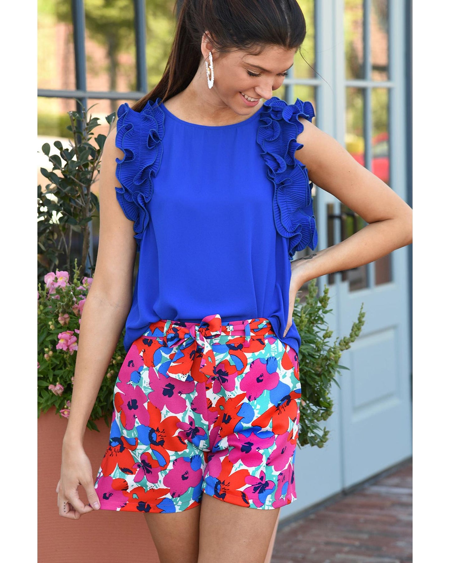 Azura Exchange Belted Floral Print Shorts - 14 US
