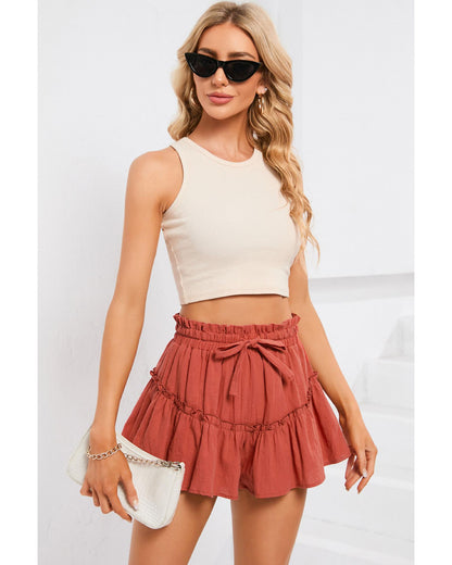 Azura Exchange Belted Frill Trim Casual Shorts - L