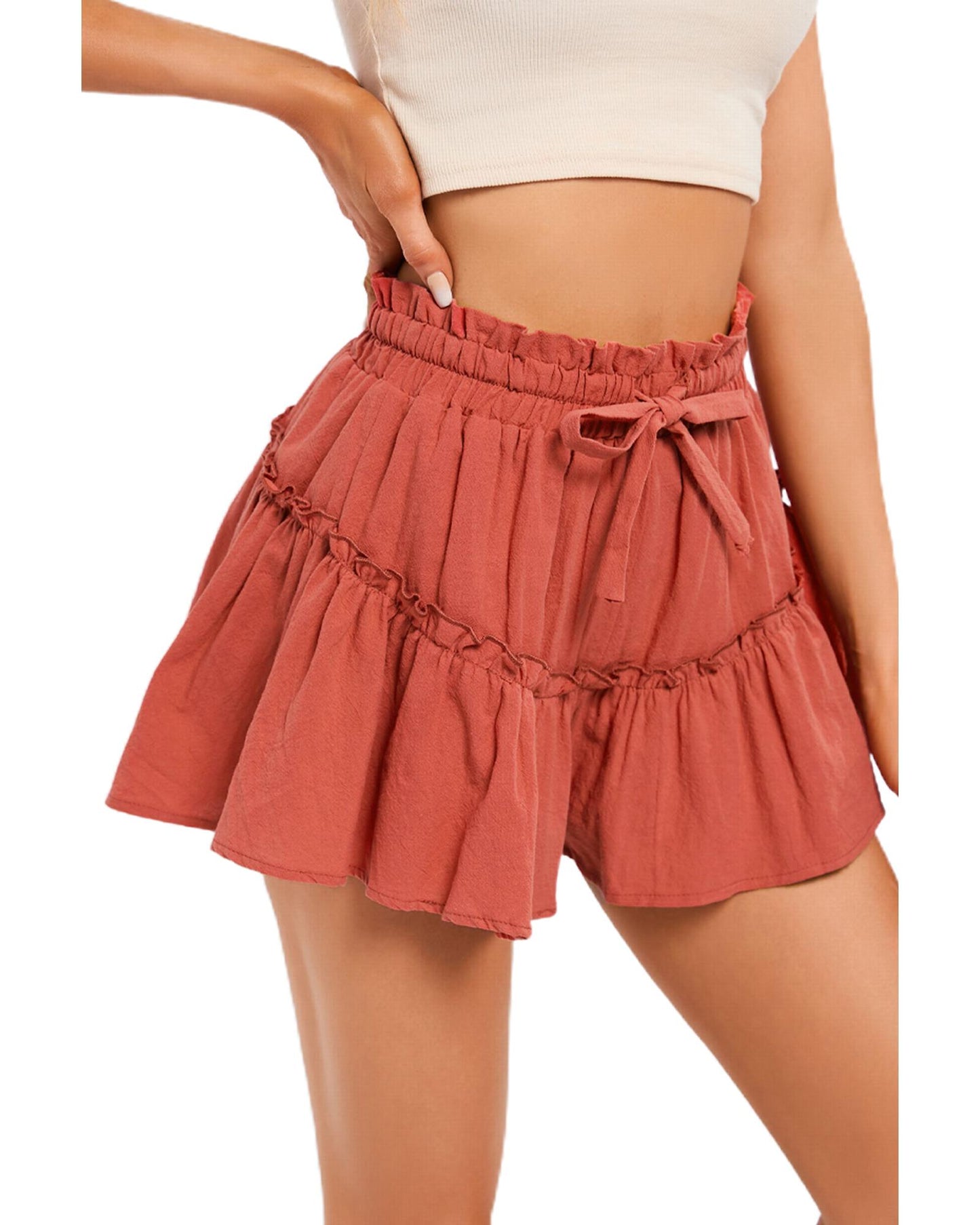 Azura Exchange Belted Frill Trim Casual Shorts - L