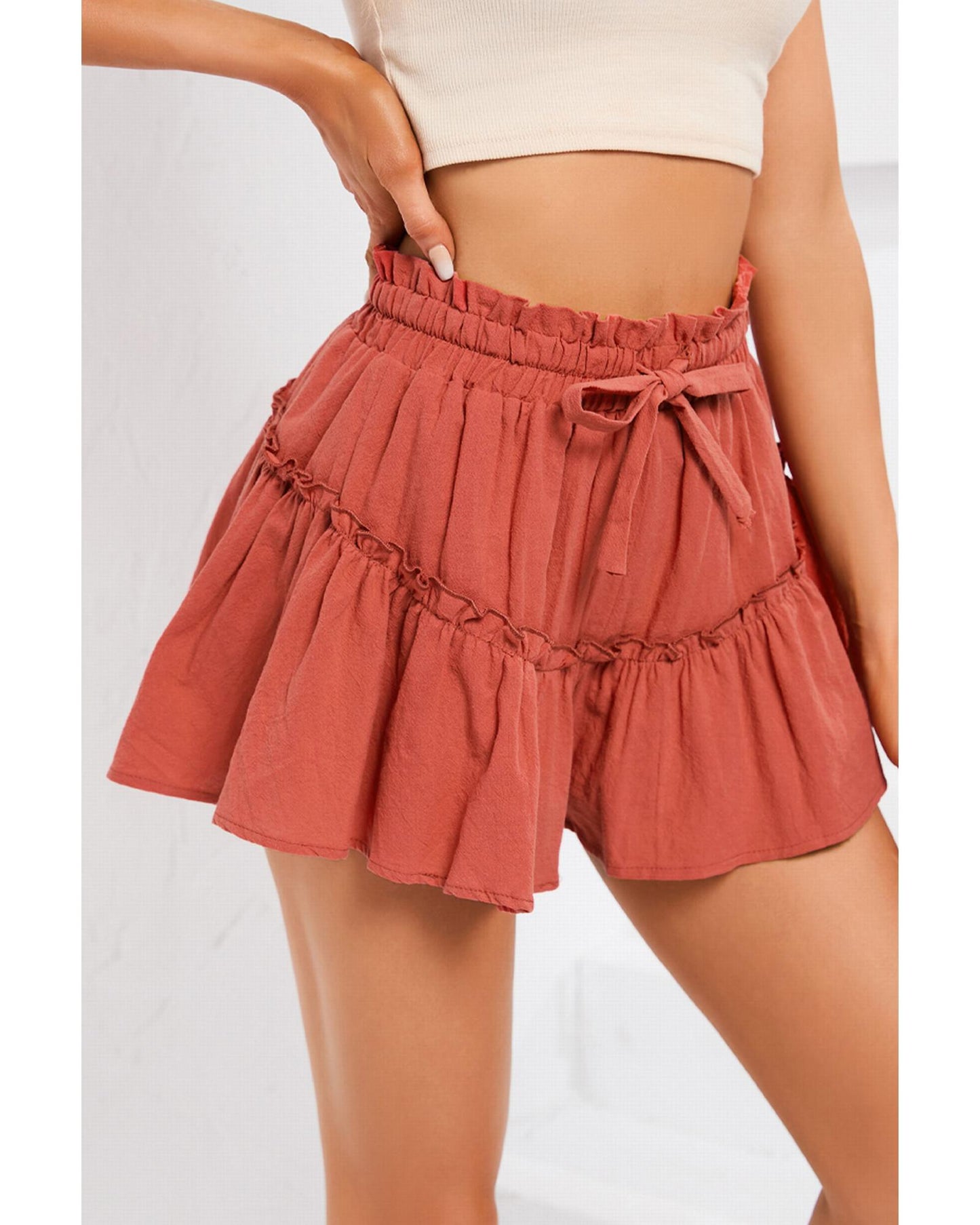Azura Exchange Belted Frill Trim Casual Shorts - L