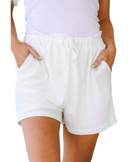 Azura Exchange Waffle Knit Lace-up High Waist Wide Leg Shorts - L