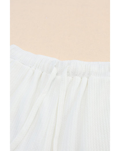 Azura Exchange Waffle Knit Lace-up High Waist Wide Leg Shorts - L