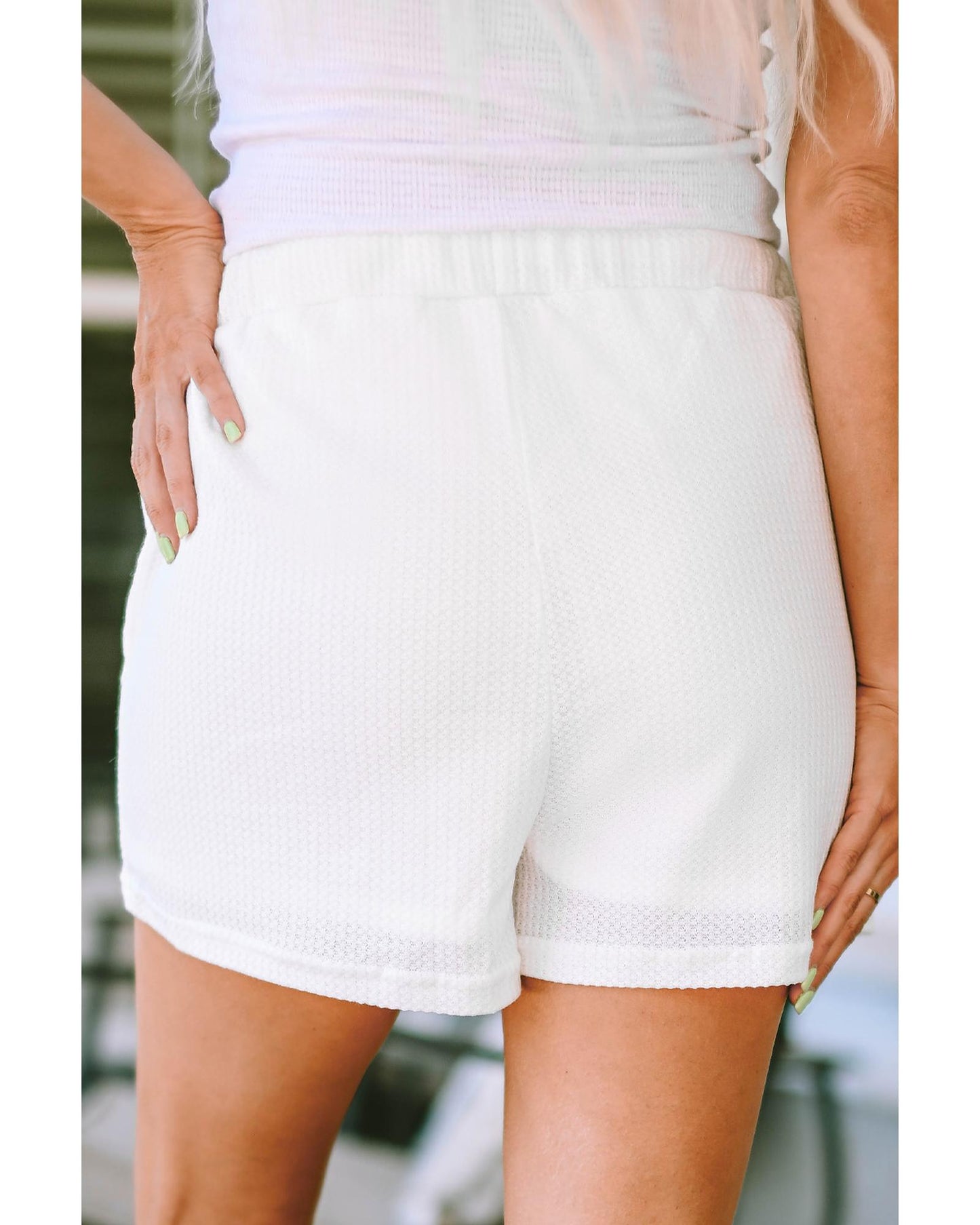 Azura Exchange Waffle Knit Lace-up High Waist Wide Leg Shorts - M