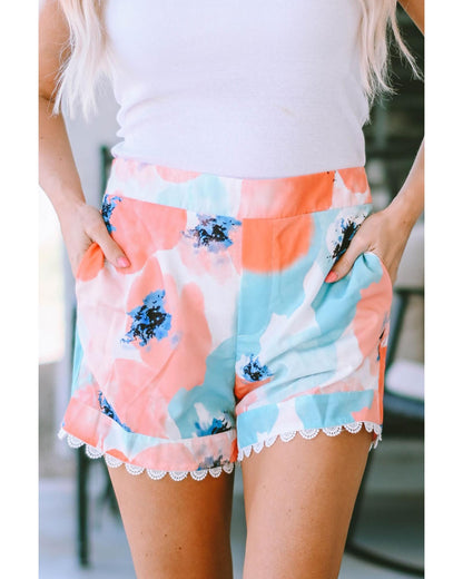 Azura Exchange Water Marbling Print Lace Trim Shorts - 10 US