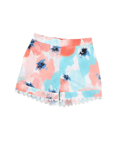 Azura Exchange Water Marbling Print Lace Trim Shorts - 12 US