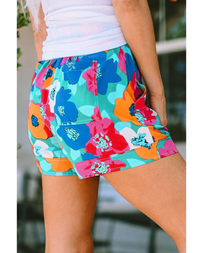 Azura Exchange Floral Print Drawstring Waist Casual Shorts - L