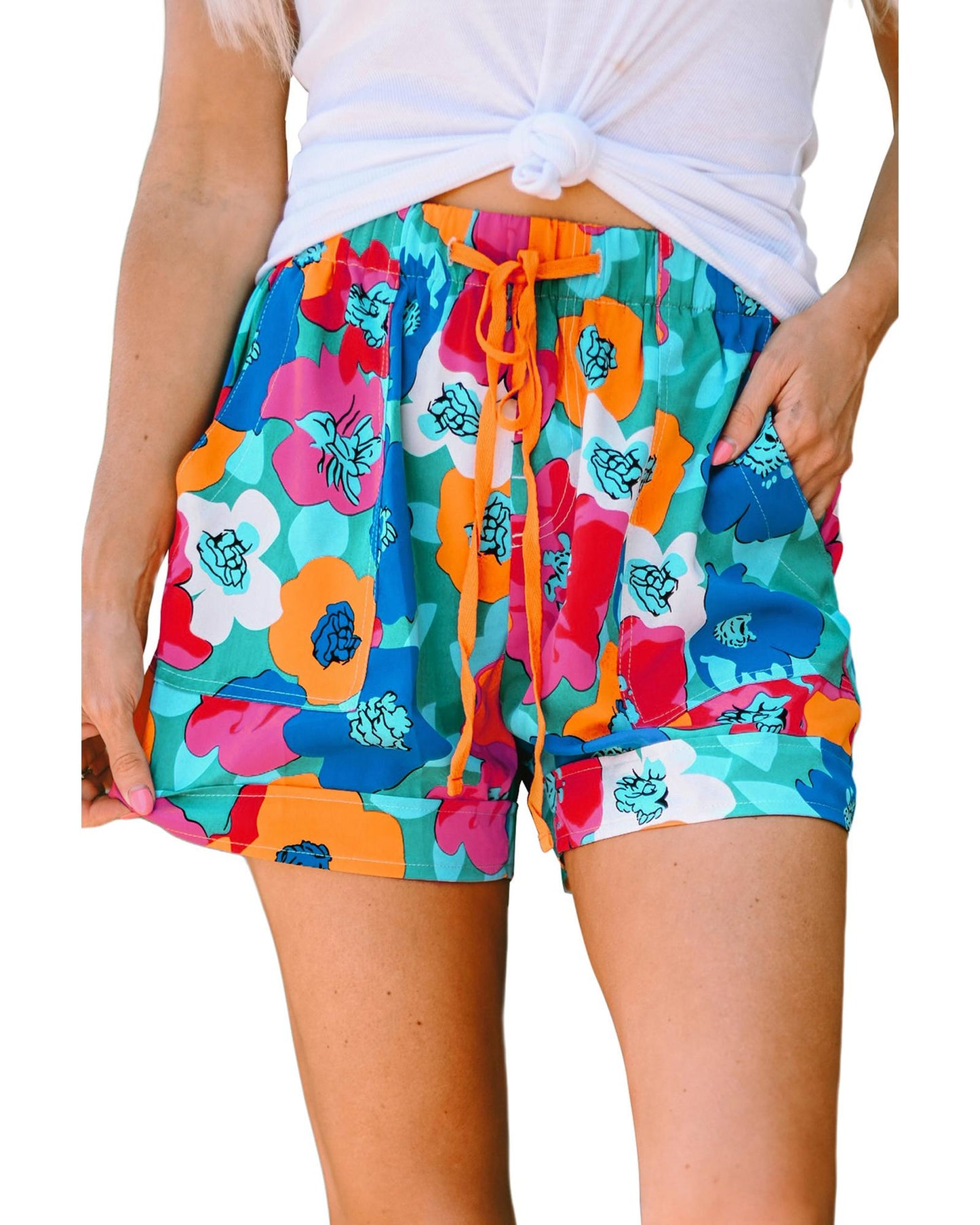 Azura Exchange Floral Print Drawstring Waist Casual Shorts - M