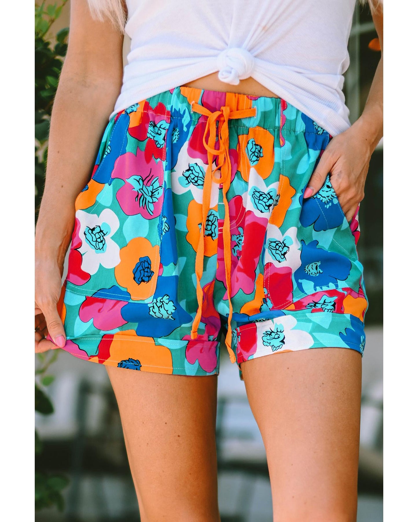 Azura Exchange Floral Print Drawstring Waist Casual Shorts - XL