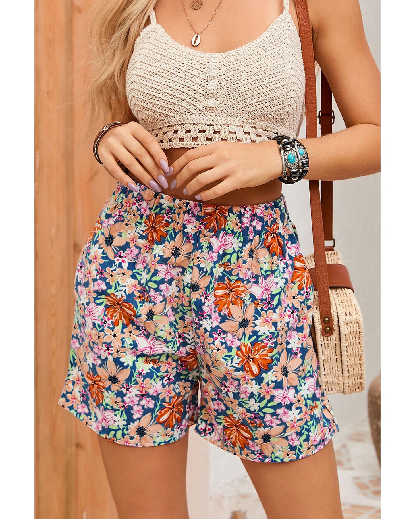 Azura Exchange Floral Print Wide Leg Shorts - L