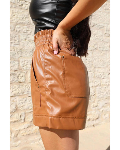 Azura Exchange Patch Pocket Faux Leather High Rise Shorts - L
