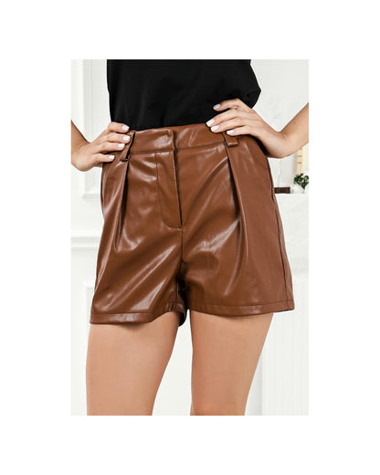 Azura Exchange Pleated Faux Leather Casual Shorts - 14 US