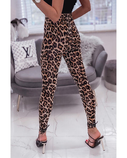 Azura Exchange Vintage High Waist Leopard Leggings - L