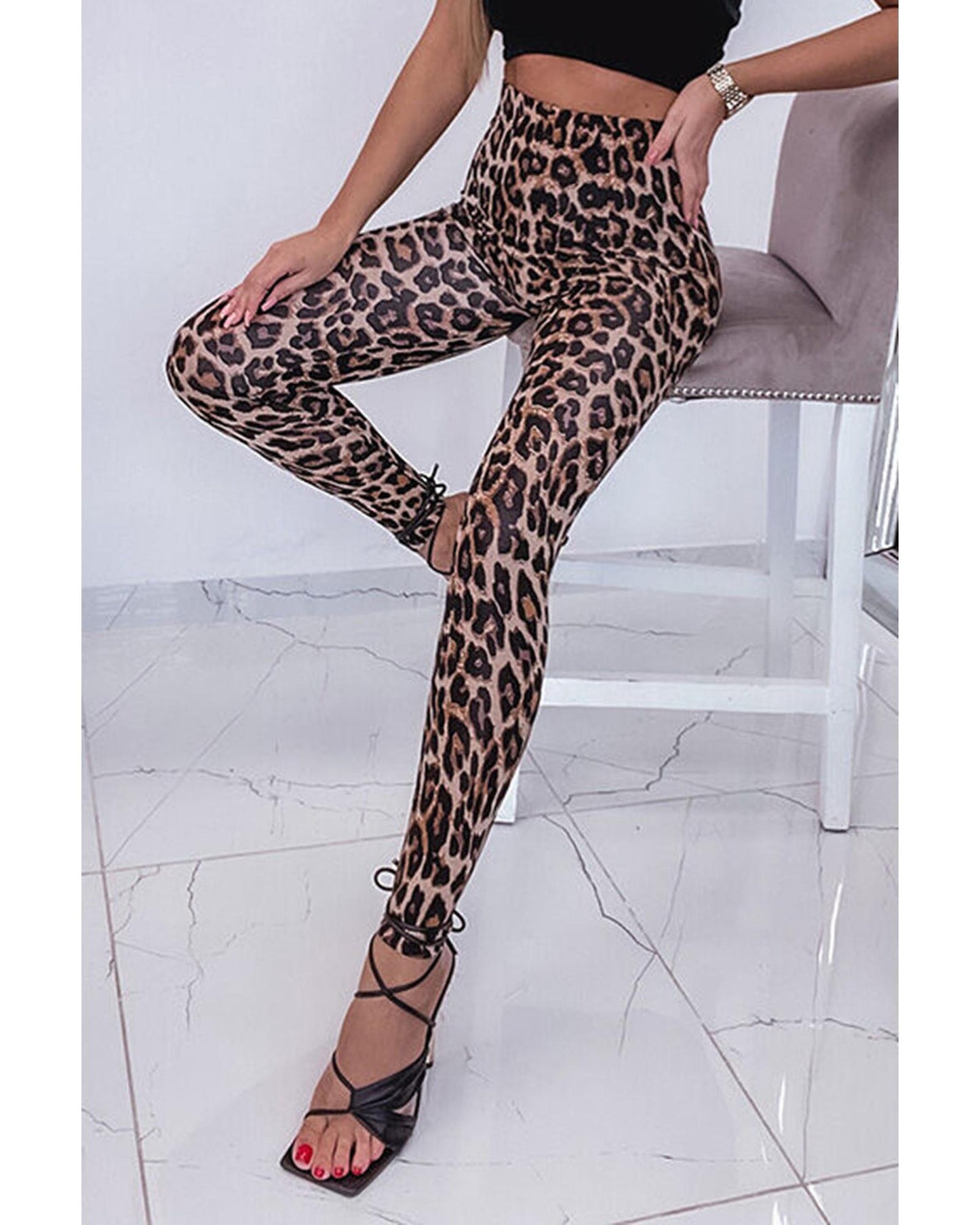 Azura Exchange Vintage High Waist Leopard Leggings - L