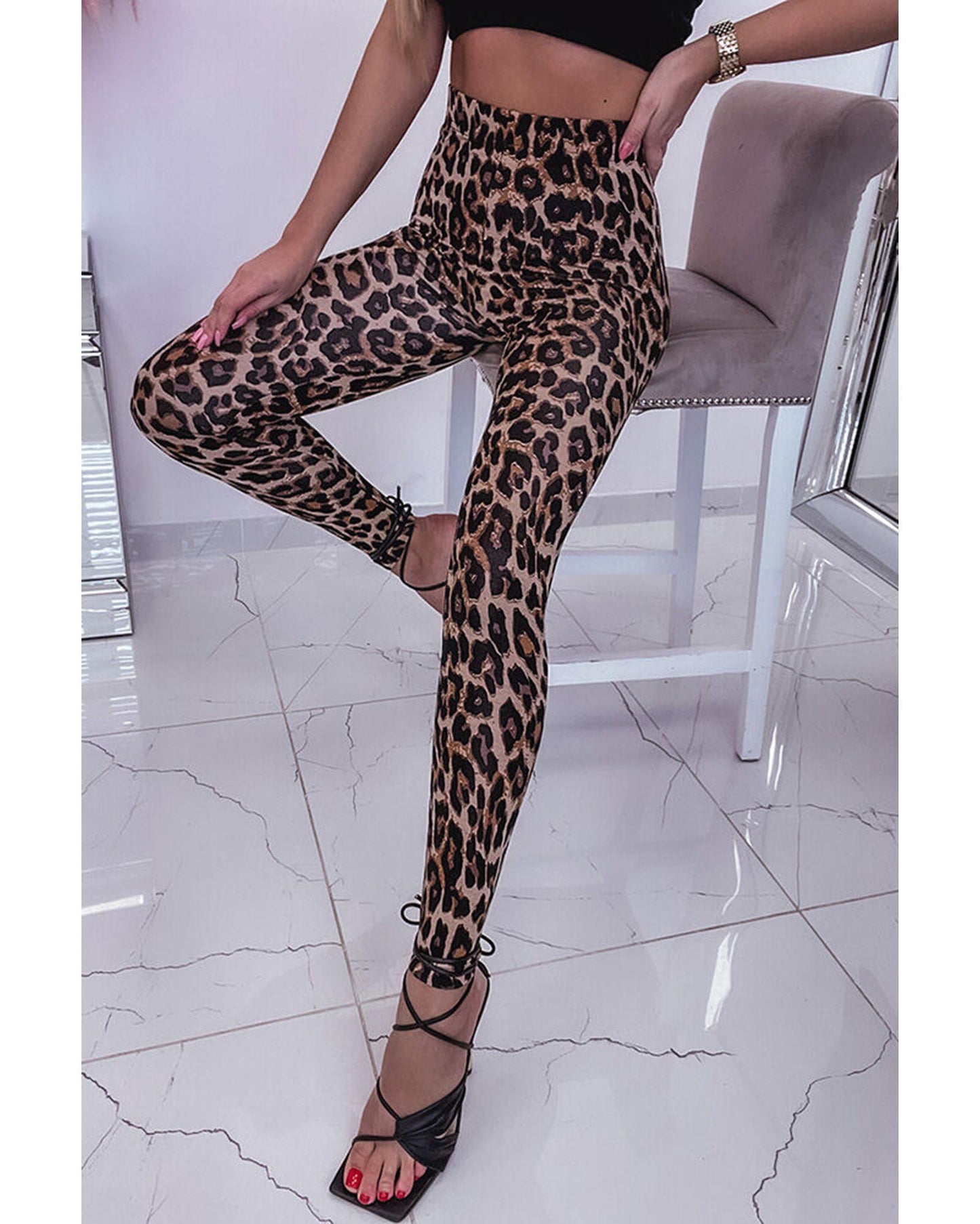 Azura Exchange Vintage High Waist Leopard Leggings - L