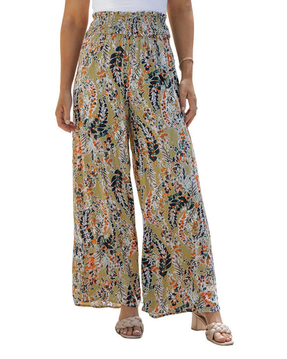 Azura Exchange Floral Print Shirred High Waist Wide Leg Pants - L