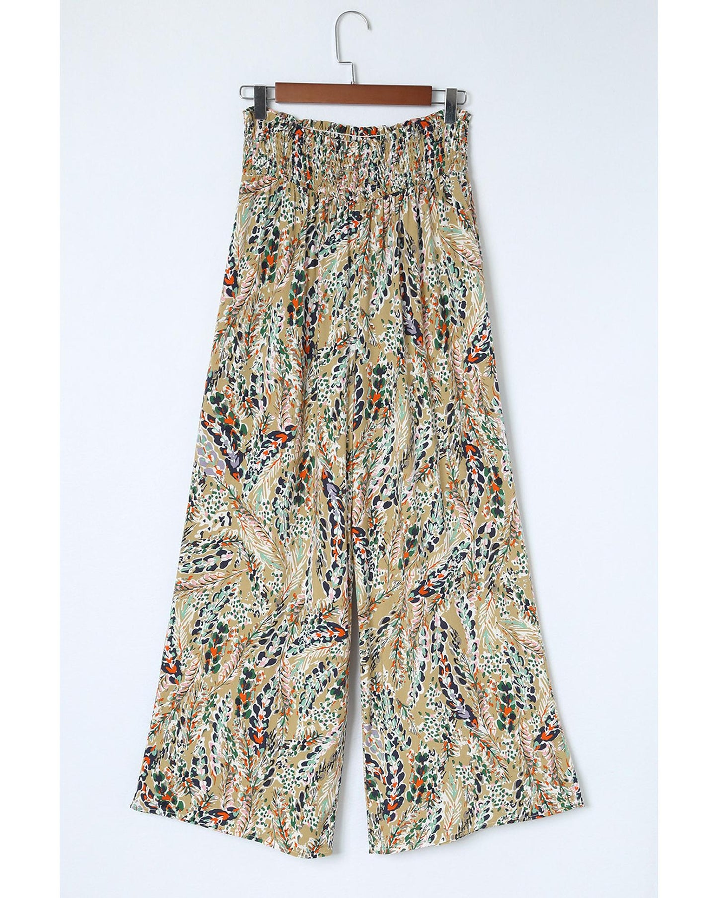 Azura Exchange Floral Print Shirred High Waist Wide Leg Pants - L