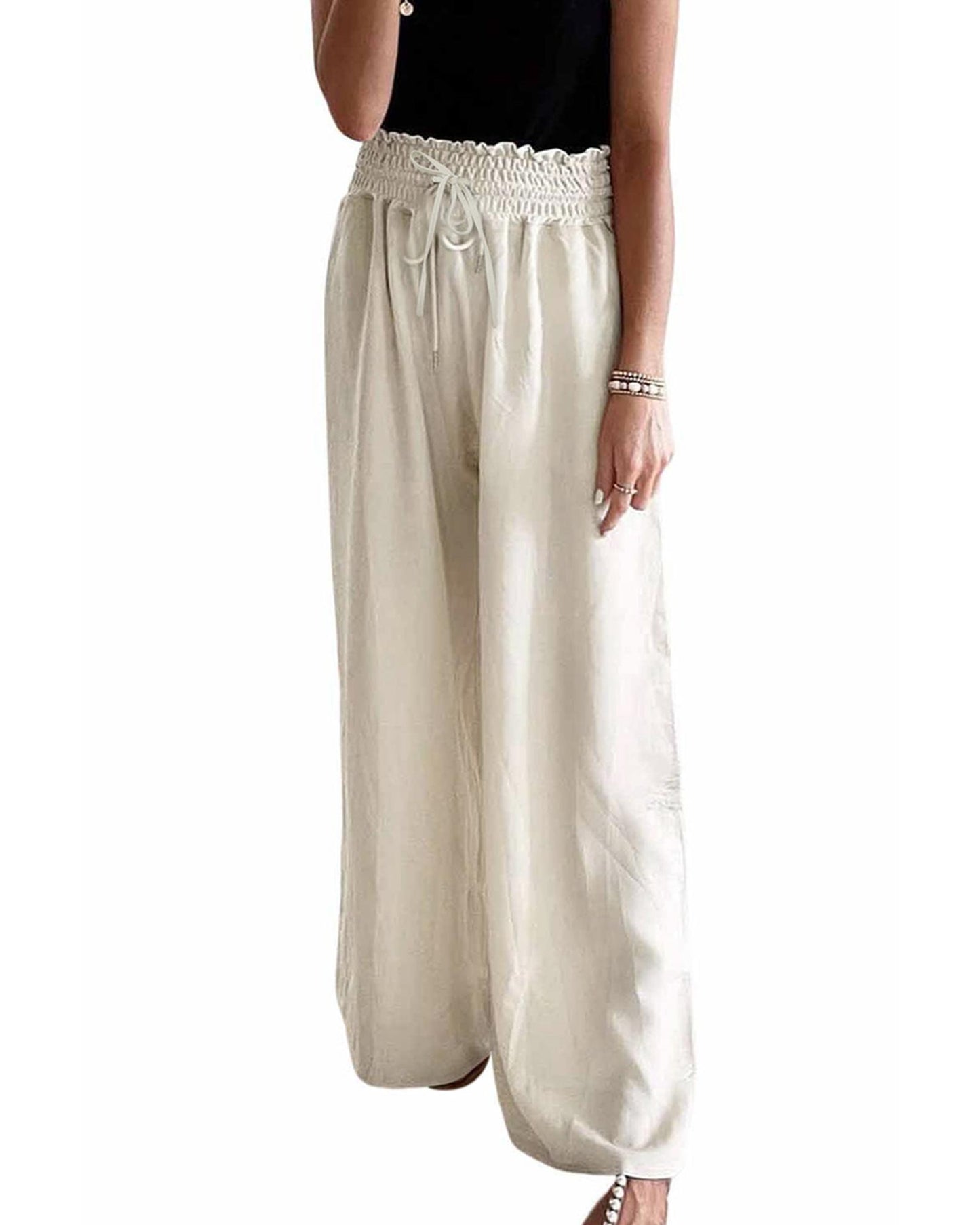 Azura Exchange Smocked High Waist Wide Leg Pants - M