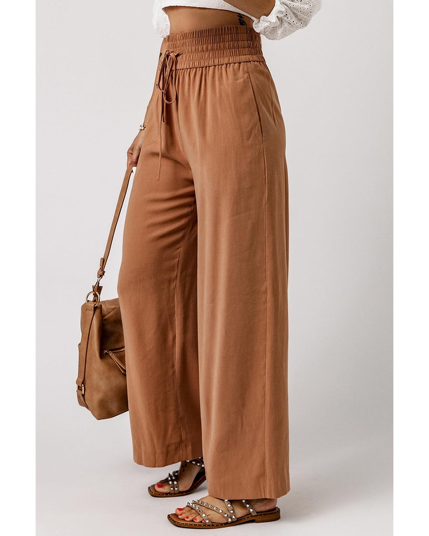 Azura Exchange Elastic Waist Casual Wide Leg Pants - L