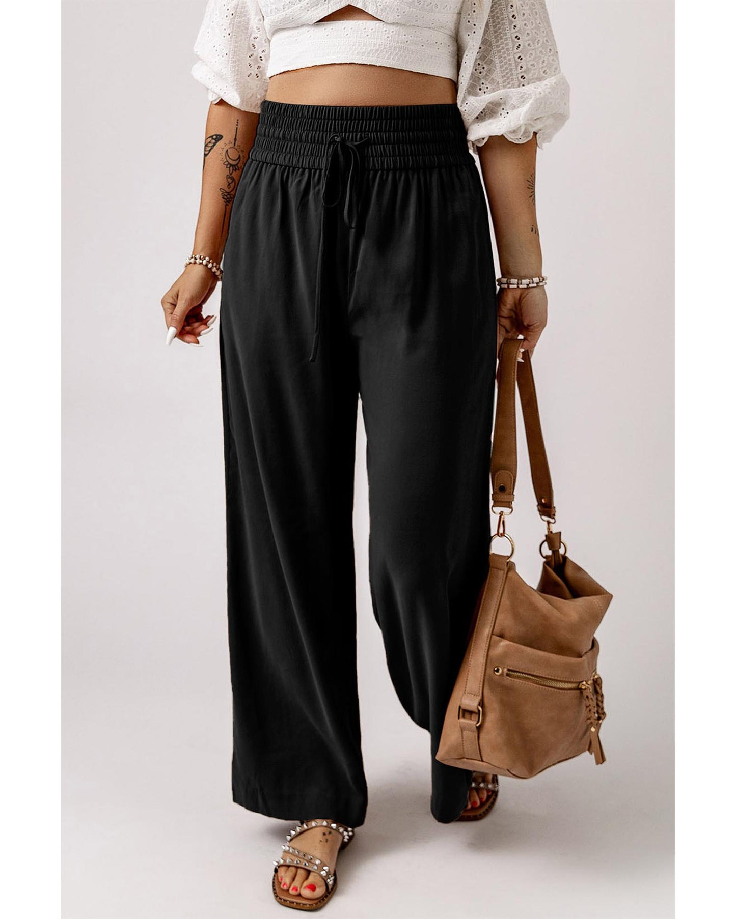 Azura Exchange Casual Wide Leg Pants with Drawstring Elastic Waist - L