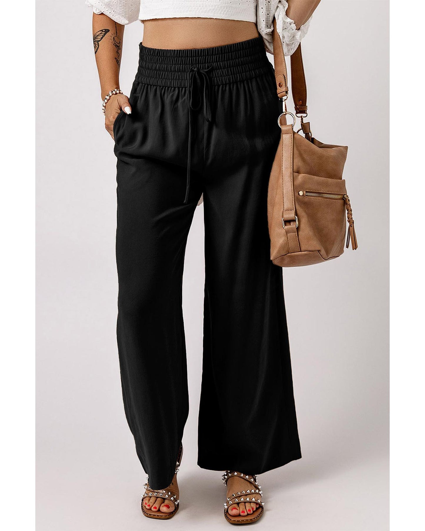 Azura Exchange Casual Wide Leg Pants with Drawstring Elastic Waist - L