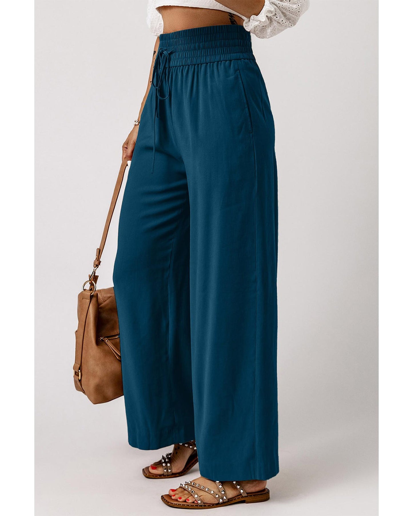 Azura Exchange Drawstring Elastic Waist Wide Leg Pants - M