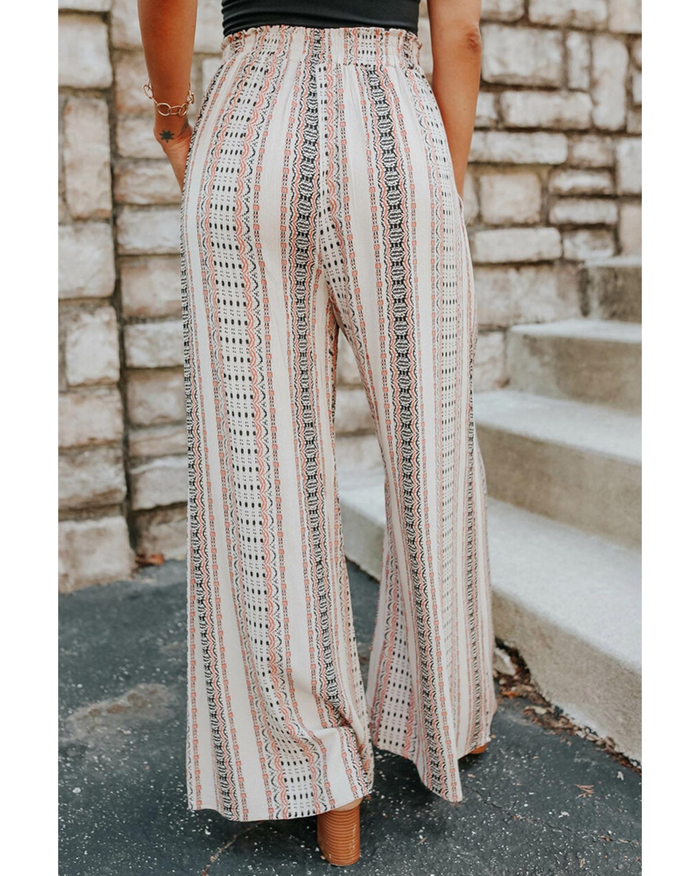 Azura Exchange Geometric Pattern Print Wide Leg Pants - L