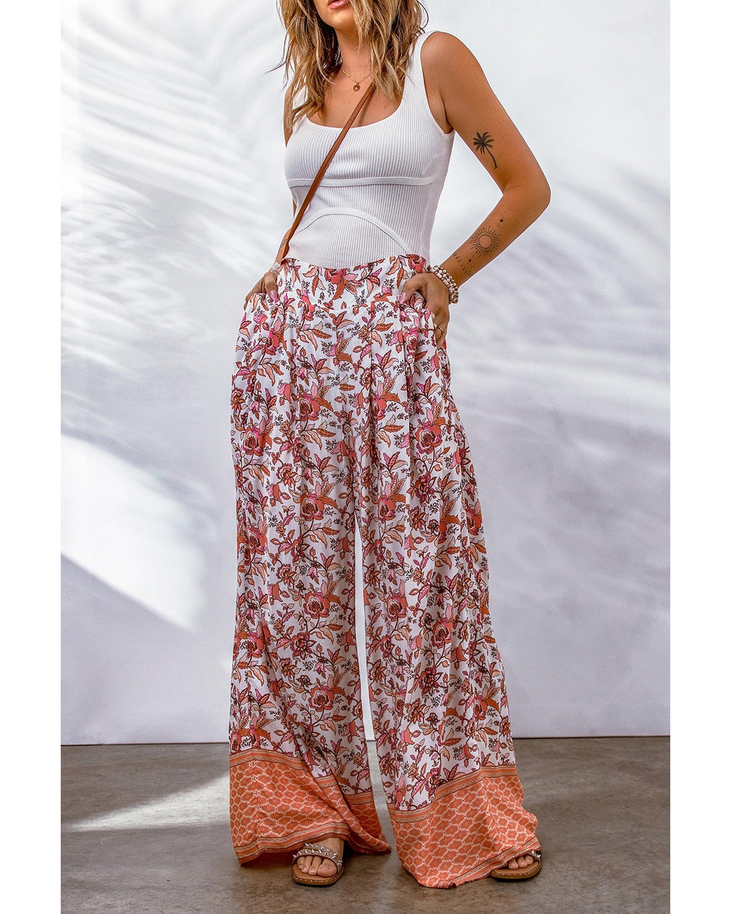 Azura Exchange Printed High Waist Wide Leg Pants - M