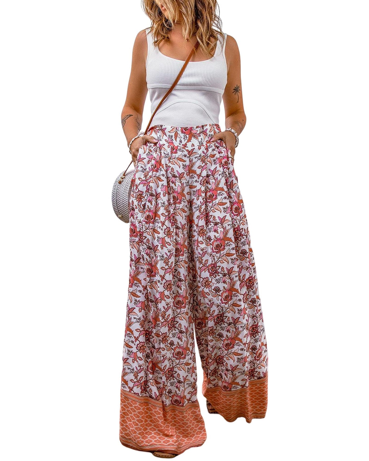 Azura Exchange Printed High Waist Wide Leg Pants - S