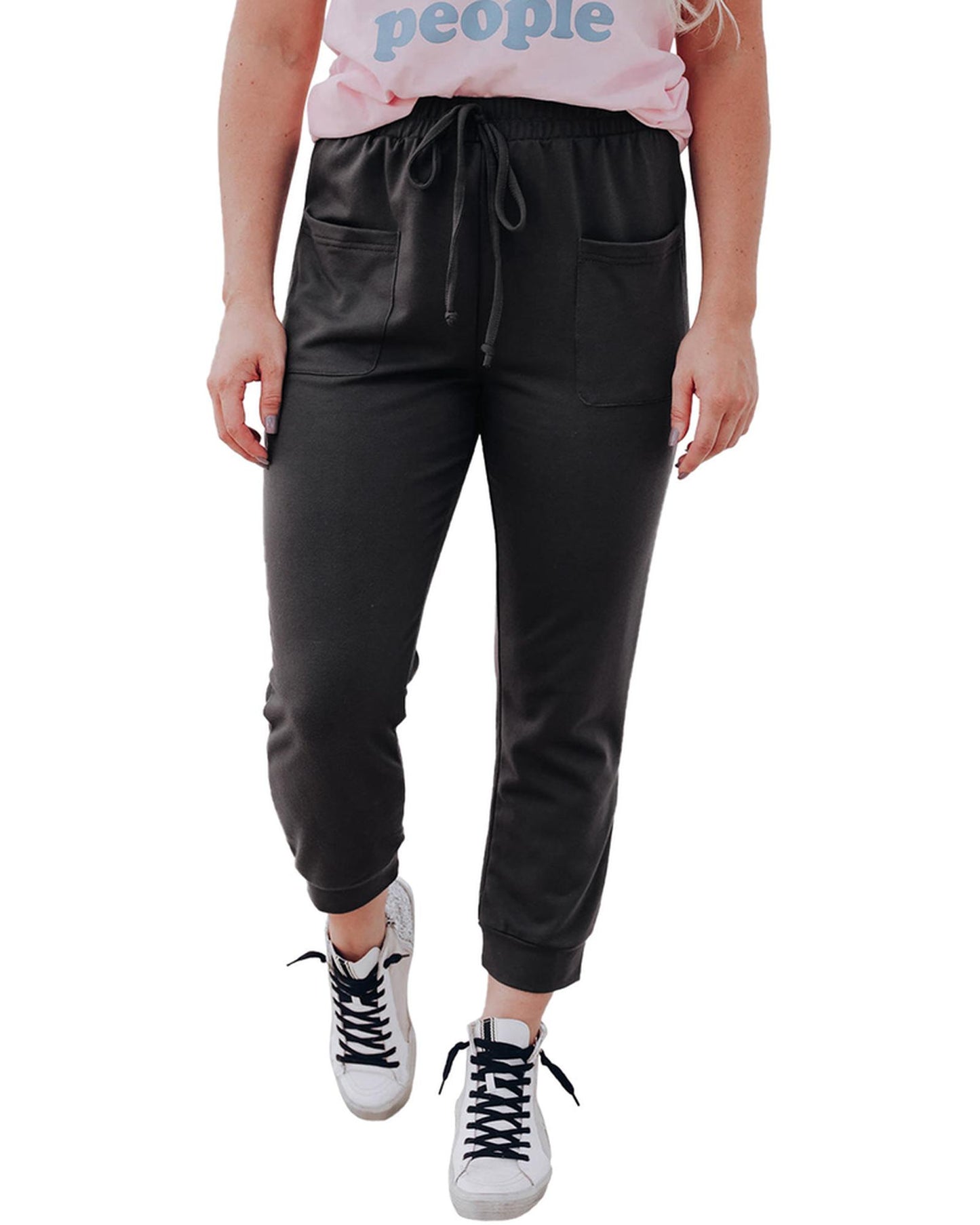 Azura Exchange Drawstring Waist Jogger Pants with Front Patch Pockets - S