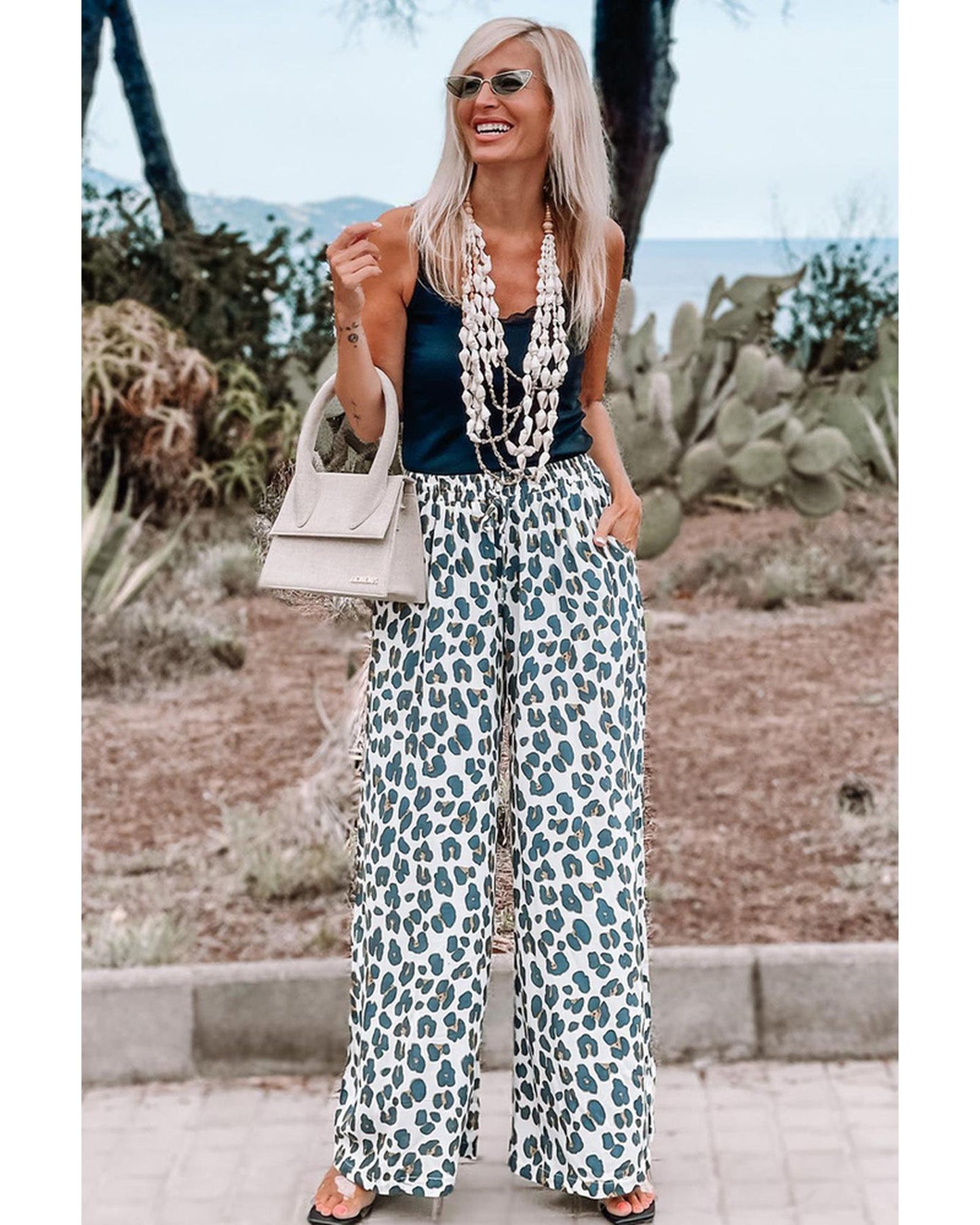 Azura Exchange Leopard Print Wide Leg Pants - S