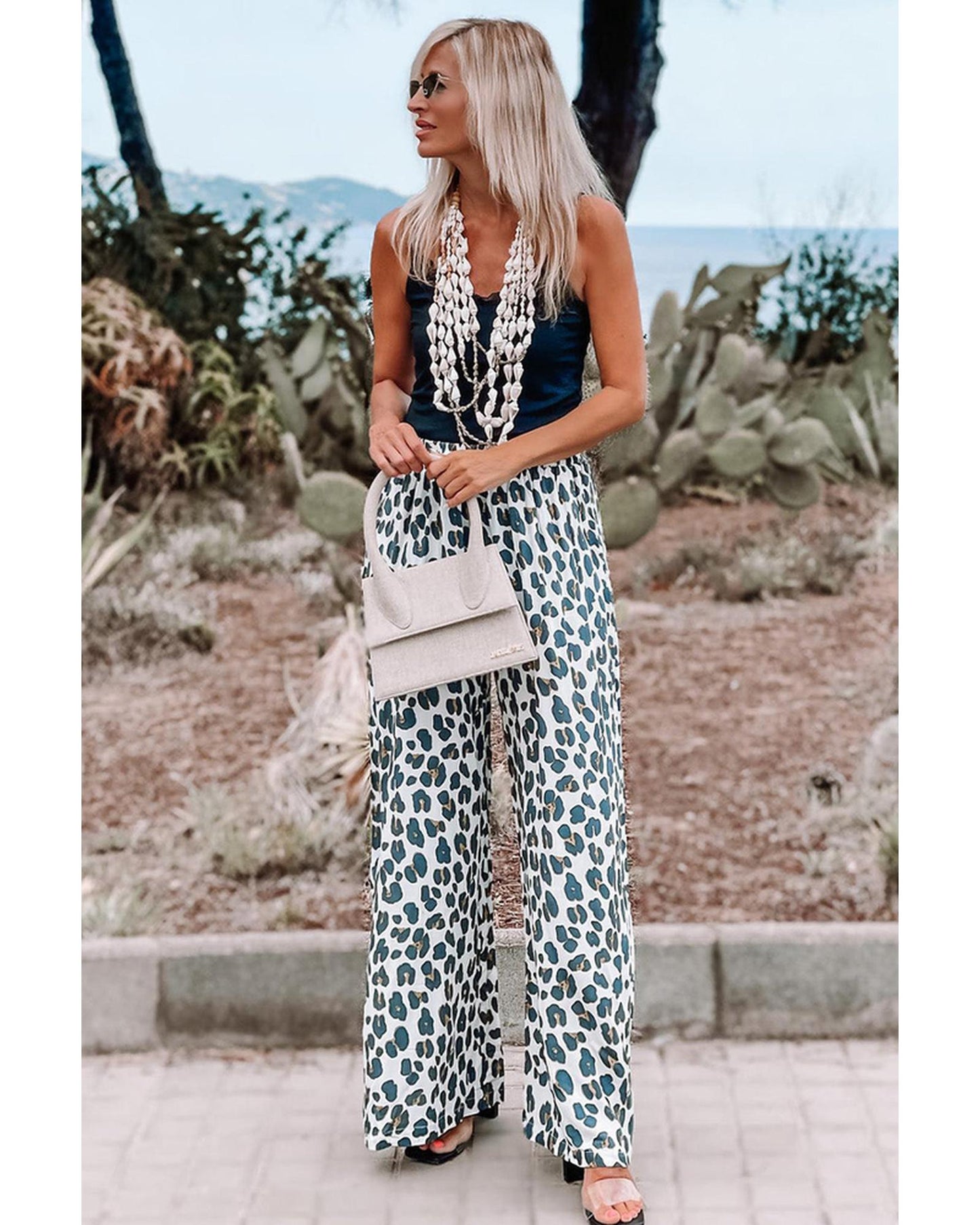 Azura Exchange Leopard Print Wide Leg Pants - S