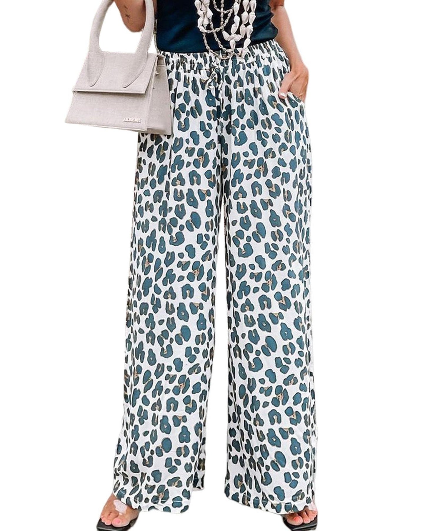 Azura Exchange Leopard Print Wide Leg Pants - S