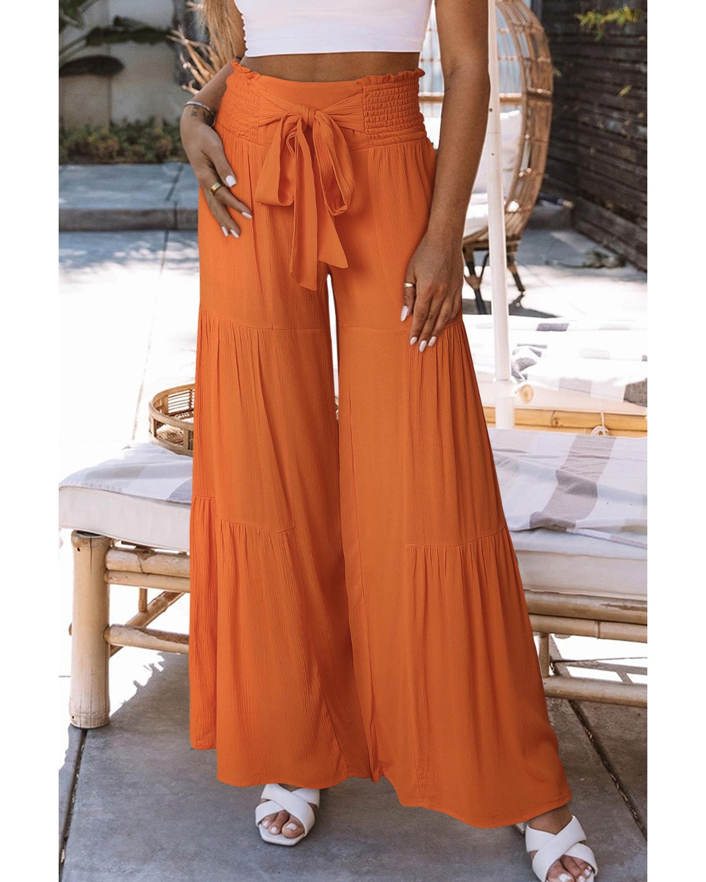 Azura Exchange Tiered Wide Leg Pants - L