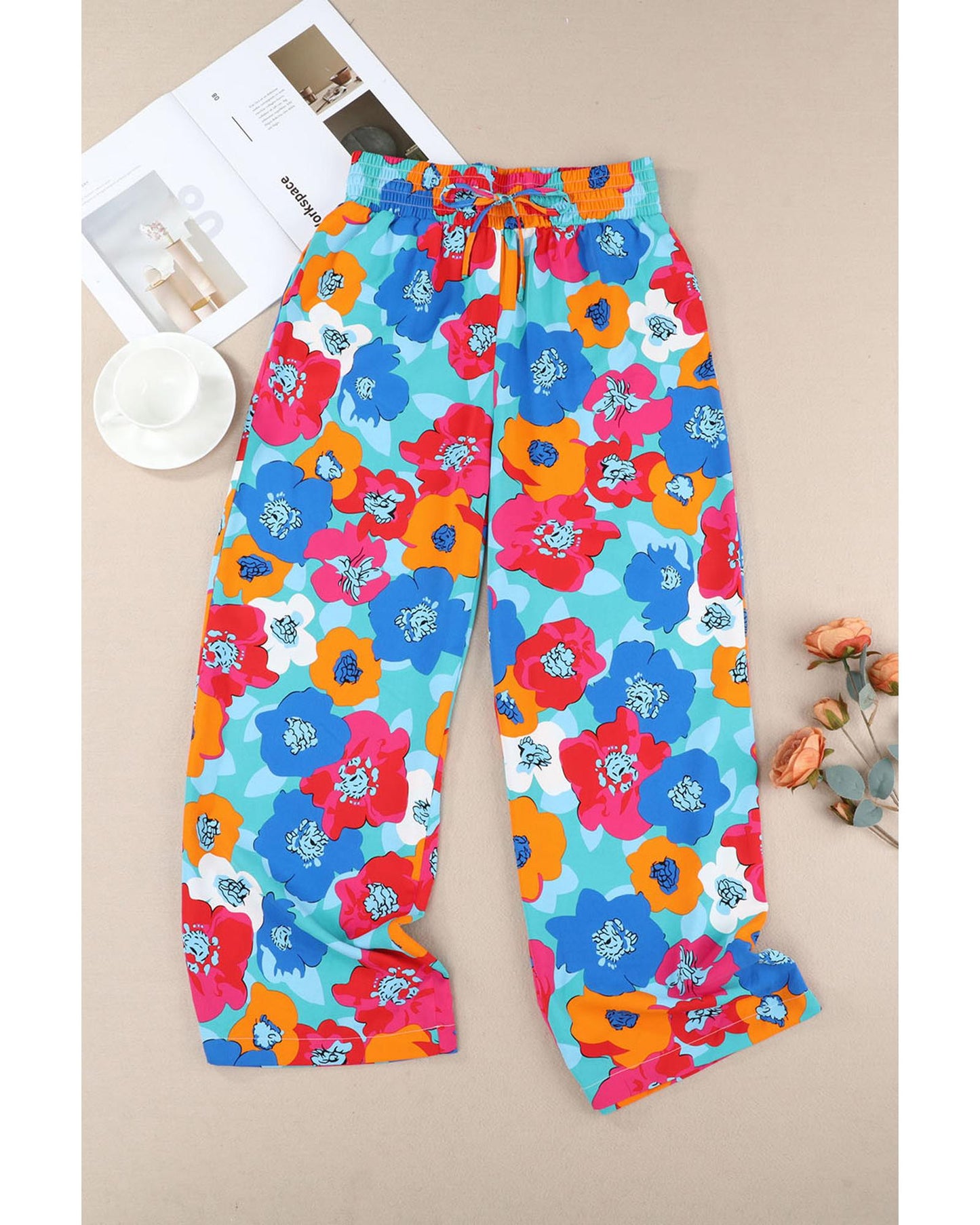 Azura Exchange Abstract Floral Print Drawstring Pants - L