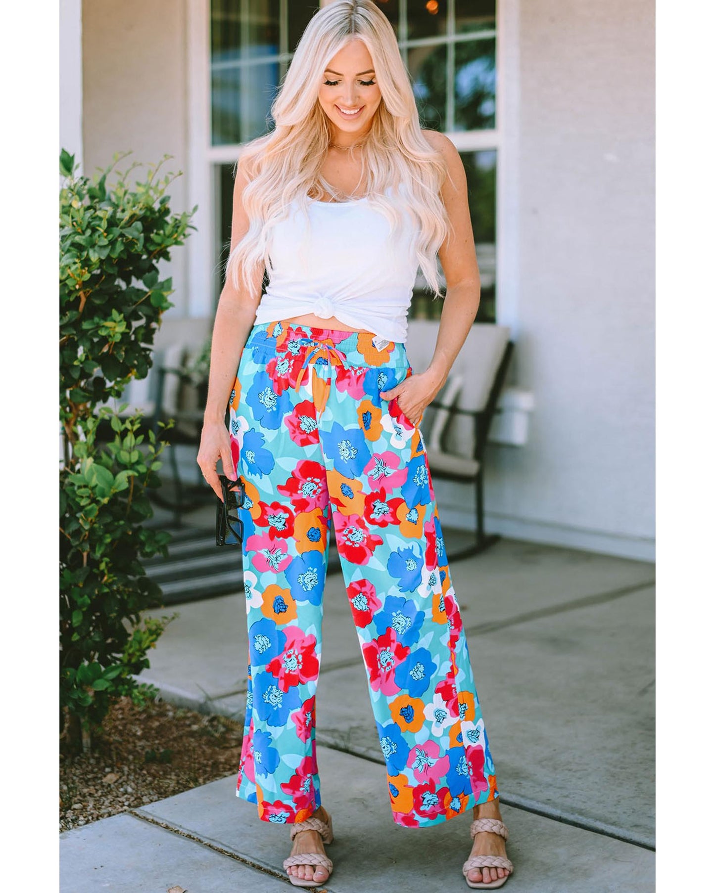 Azura Exchange Abstract Floral Print Drawstring Pants - M