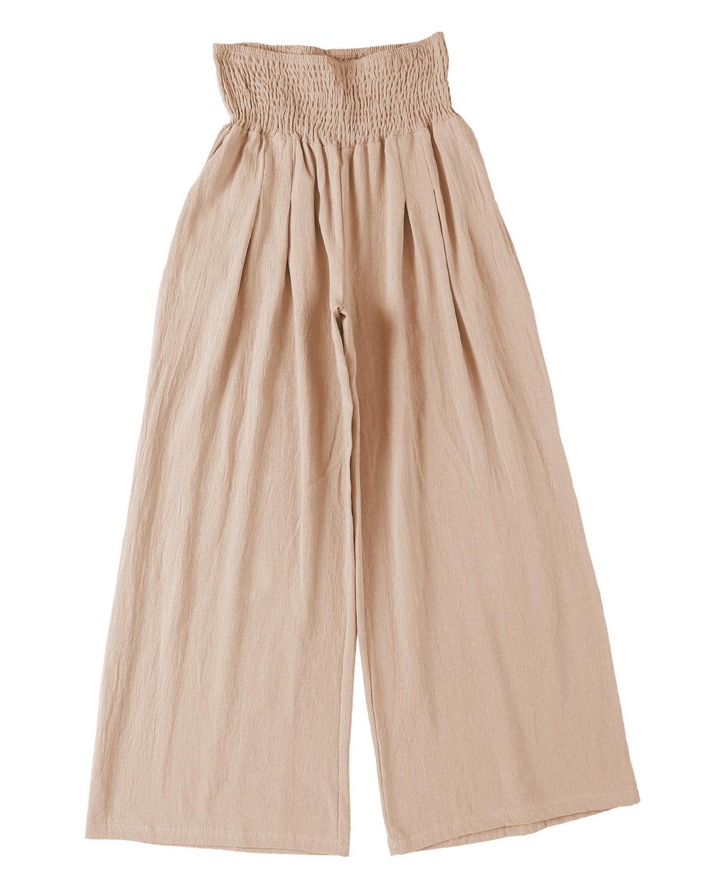 Azura Exchange Smocked High Waist Wide Leg Pants in Khaki - M