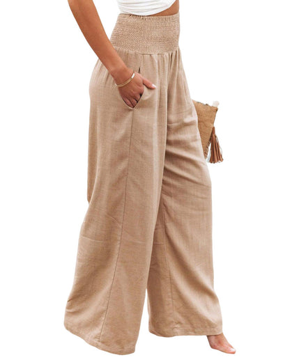 Azura Exchange Smocked High Waist Wide Leg Pants in Khaki - XL