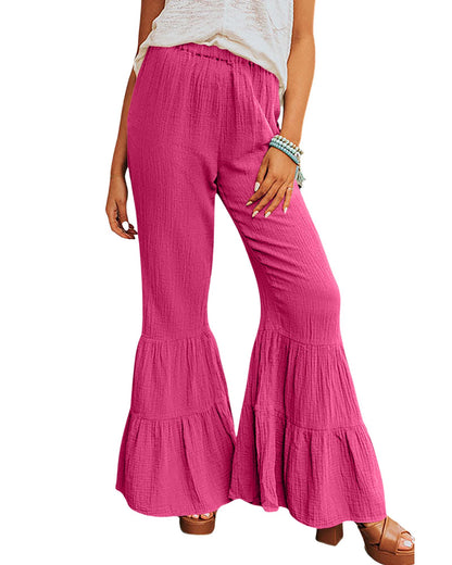 Azura Exchange Textured High Waist Ruffled Bell Bottom Pants - L