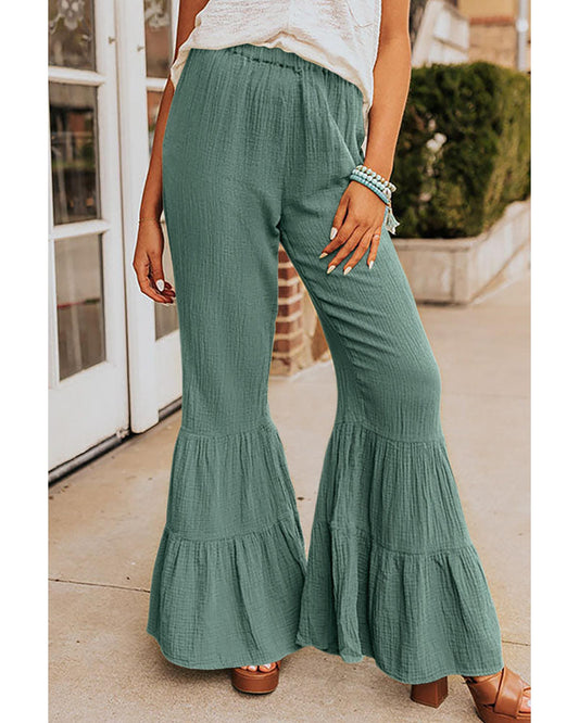 Azura Exchange Textured High Waist Ruffled Bell Bottom Pants - L