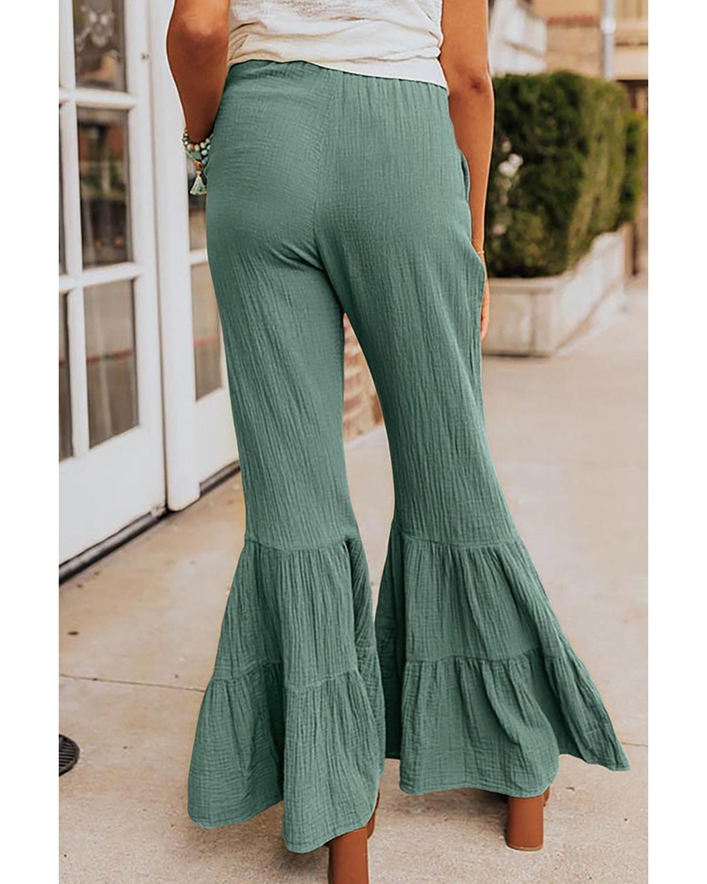 Azura Exchange Textured High Waist Ruffled Bell Bottom Pants - L