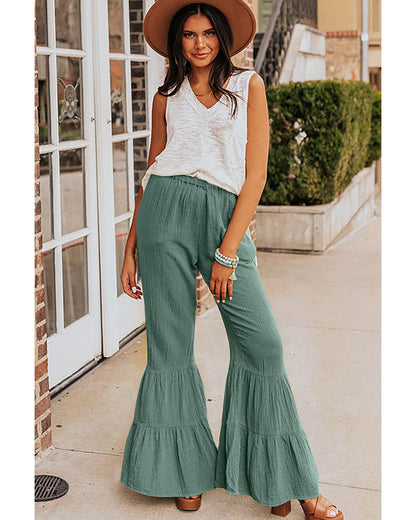 Azura Exchange Textured High Waist Ruffled Bell Bottom Pants - L