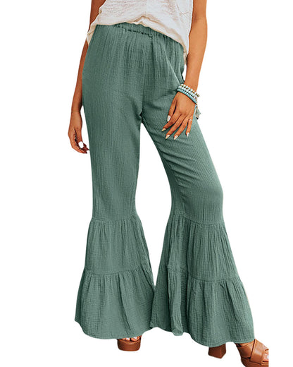 Azura Exchange Textured High Waist Ruffled Bell Bottom Pants - L